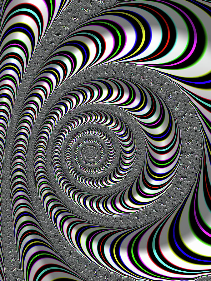 Illusion-digital spiral art with black, golden and red colors