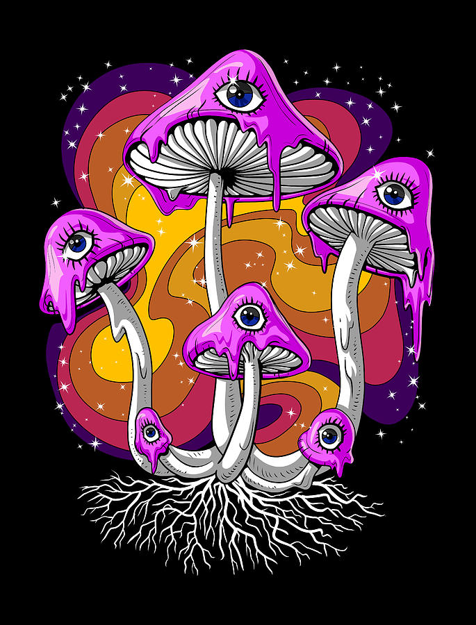 Hippie Digital Art - Trippy Magic Mushrooms by Nikolay Todorov