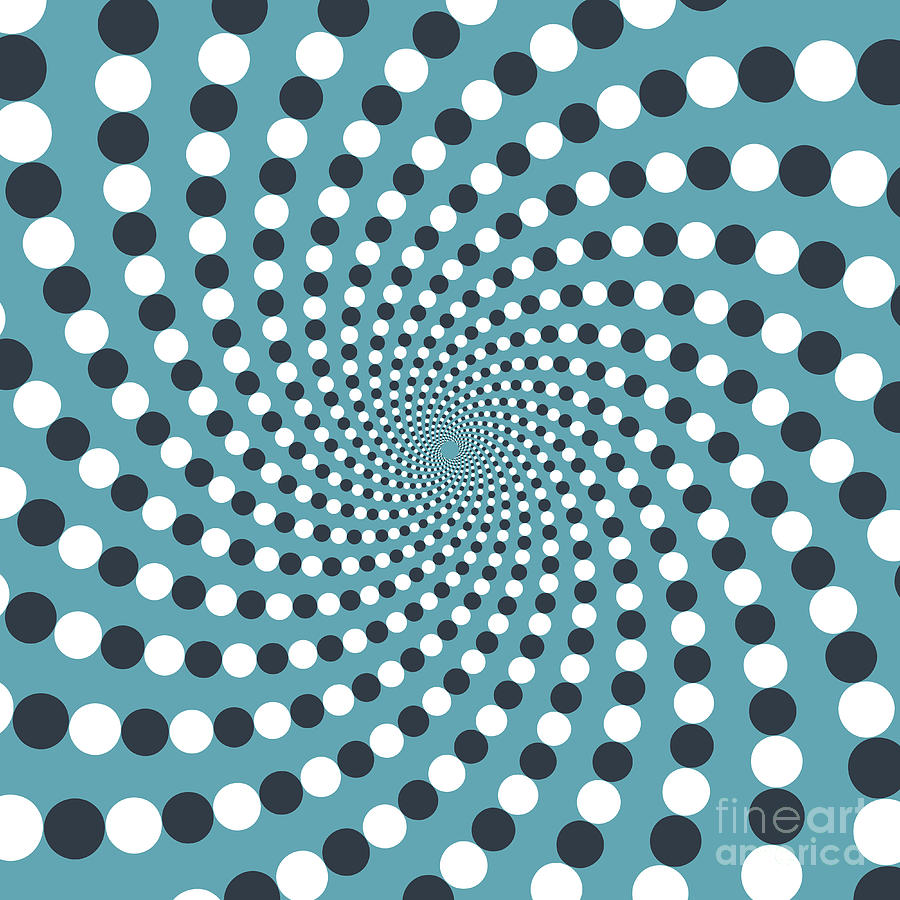 Trippy optical illusion vector background. White blue spiral dots ...
