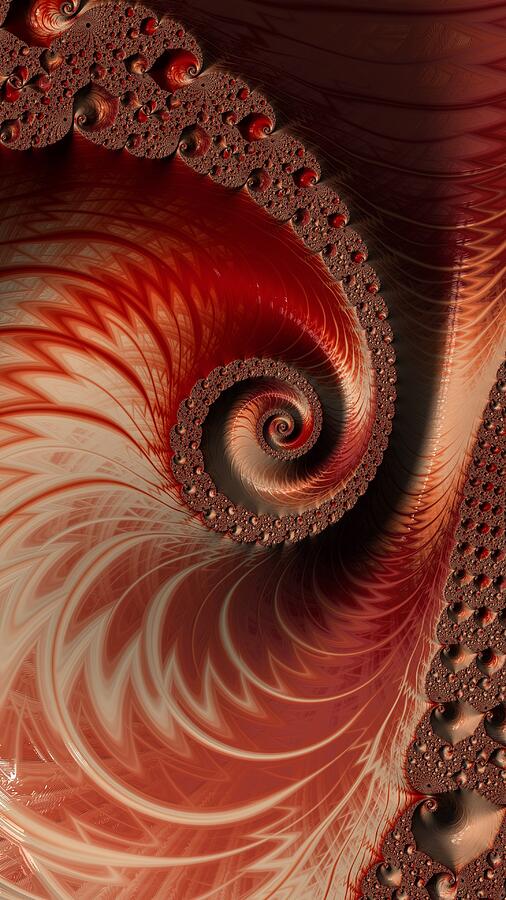 Trippy Red Nautilus Shell Fractal Spiral  Digital Art by Shelli Fitzpatrick