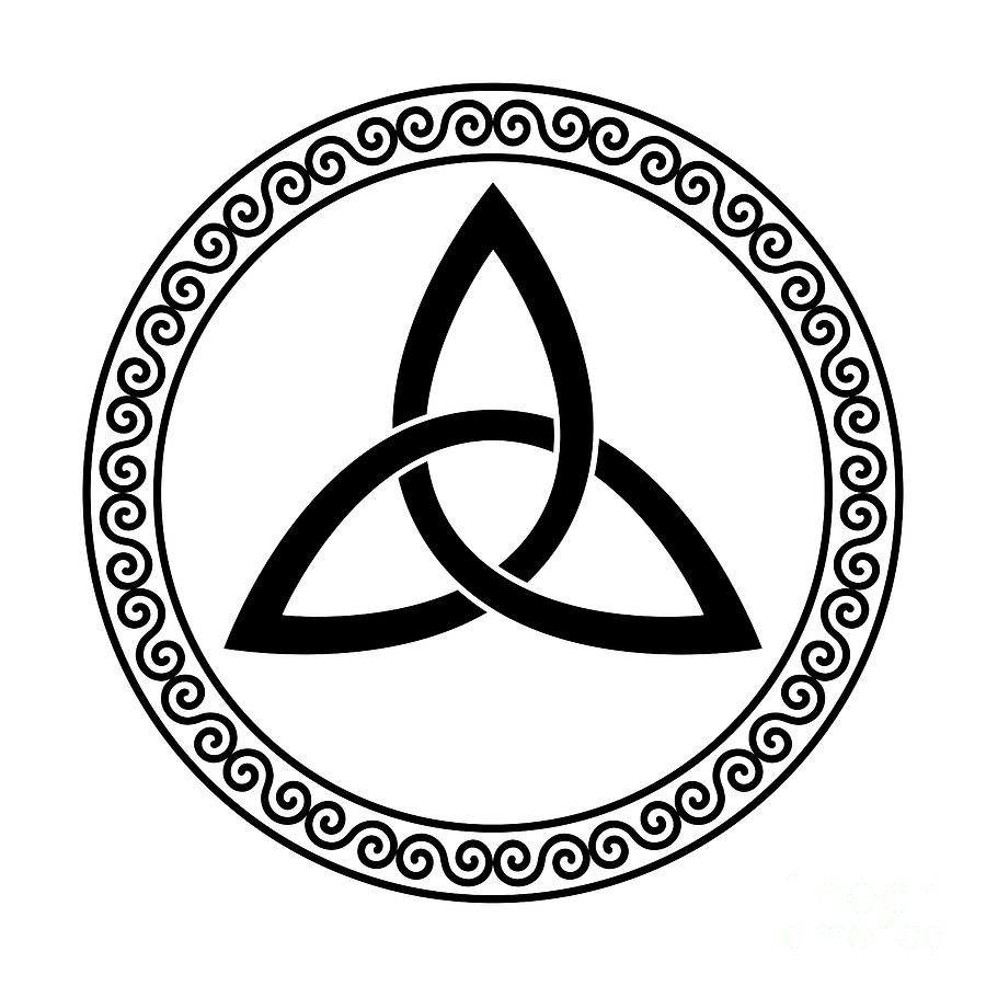 Triquetra, triangular Celtic knot within a circular spiral frame ...