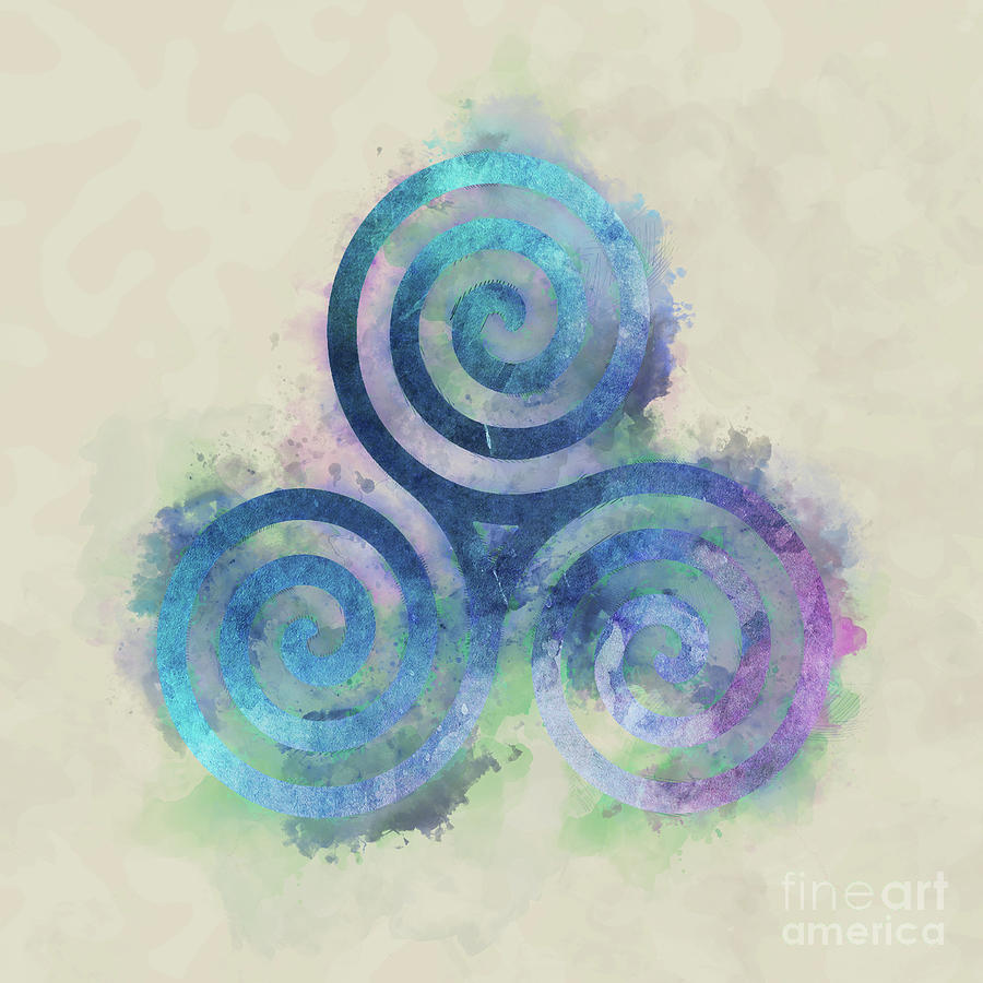Triskele, celtic triple spiral watercolor Painting by Delphimages Photo Creations