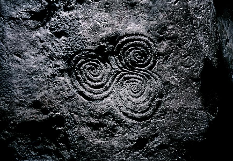 Triskele Motif In Newgrange Prehistoric Mound. Boyne Valley, Ireland Photograph