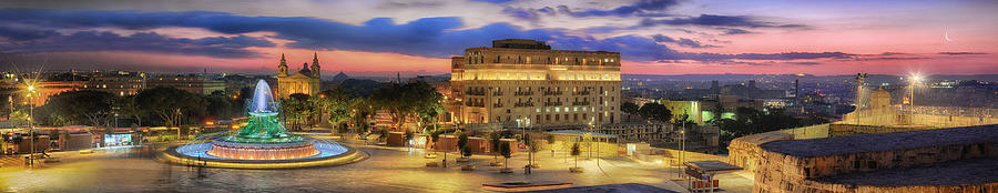 Triton fountain and Floriana at sunset - Cityscape photo Photograph by Stephan Grixti