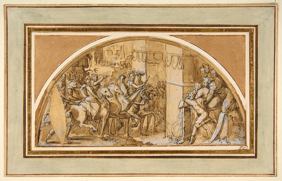 Triumphal Entry into a City Drawing by Francesco Salviati