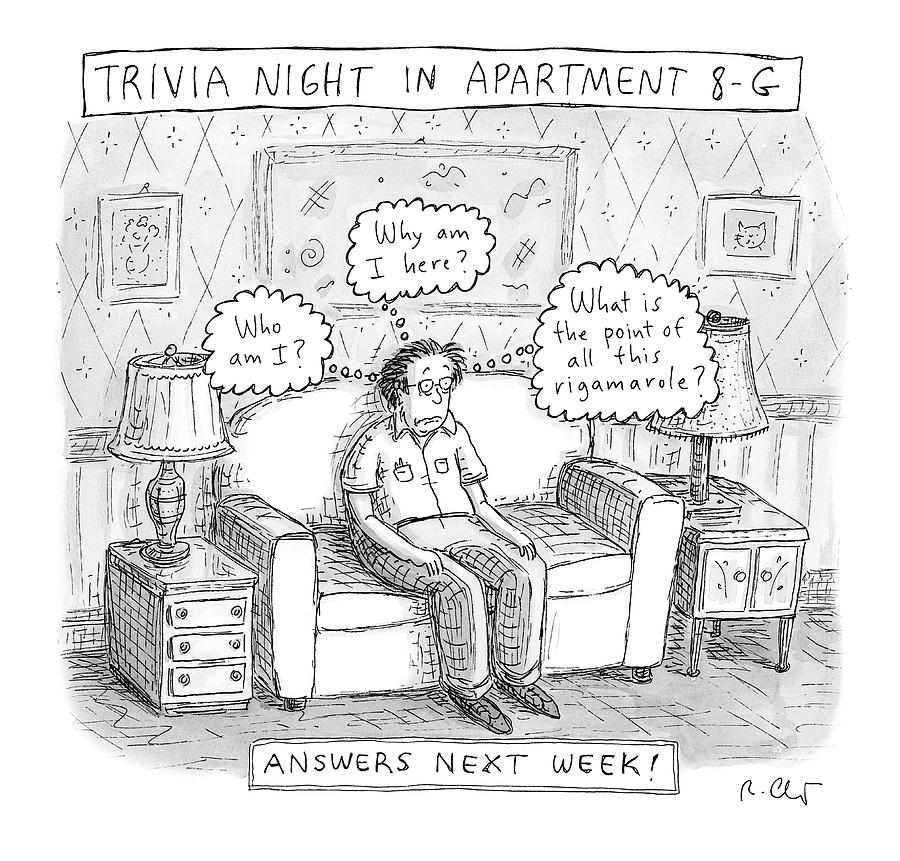 Trivia night In Apartment 8G Drawing by Roz Chast
