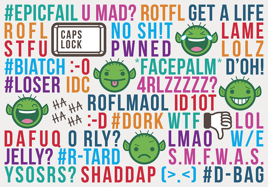 Troll internet social media acronyms text message abbreviations slang Drawing by VladSt
