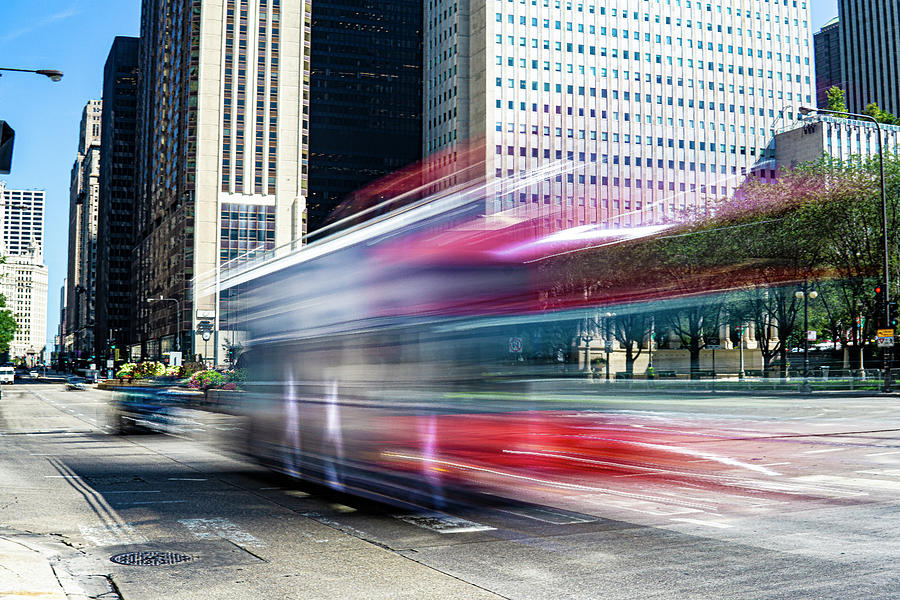 Trolley on Michigan Avenue - Chicago Photograph by David Morehead