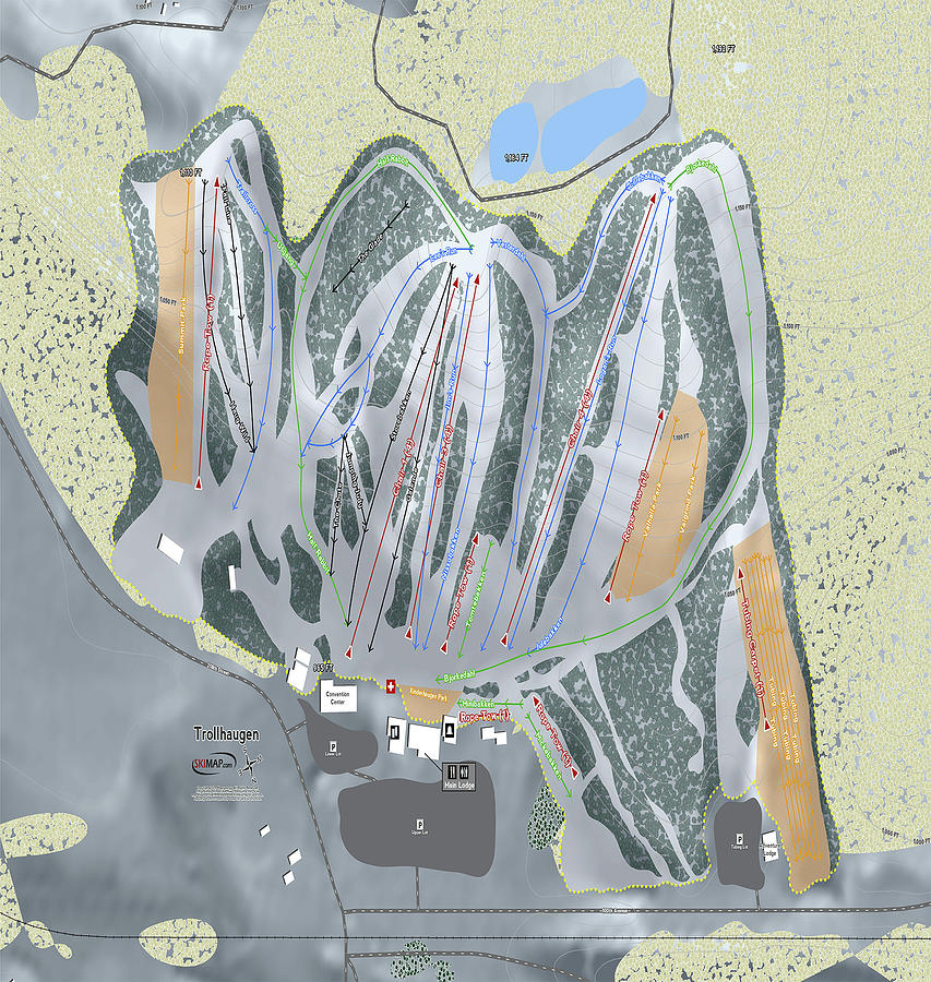 Trollhaugen Ski Resort Map Digital Art by Powder Addicts