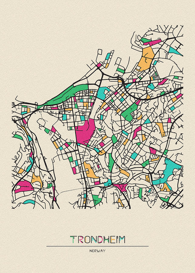 Memento Movie Drawing - Trondheim, Norway City Map by Inspirowl Design