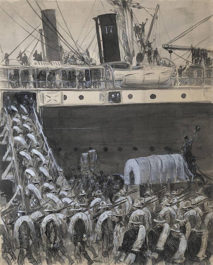Troops Boarding Transport Steamer - Spanish-American War - William Glackens Drawing by War Is Hell Store