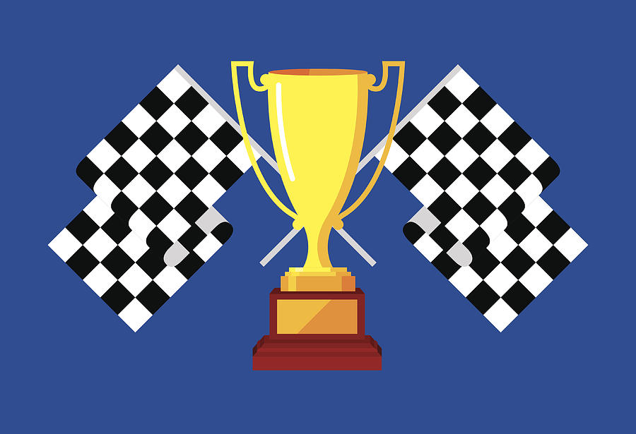 Trophy with Checkered Race Flags Drawing by JakeOlimb