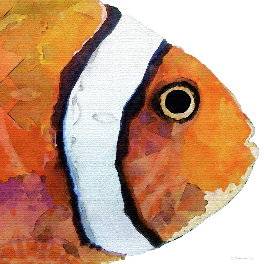 Tropical Art Big Clown Fish Head Painting by Sharon Cummings