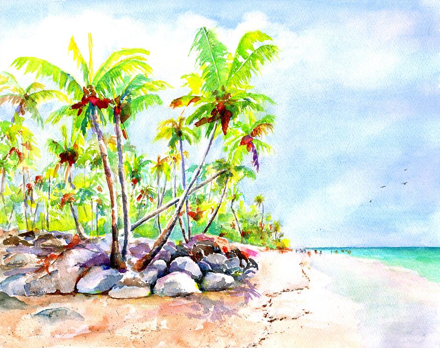 Tropical Bavaro Beach Punta Cana Dominican Republic Painting by Carlin Blahnik CarlinArtWatercolor