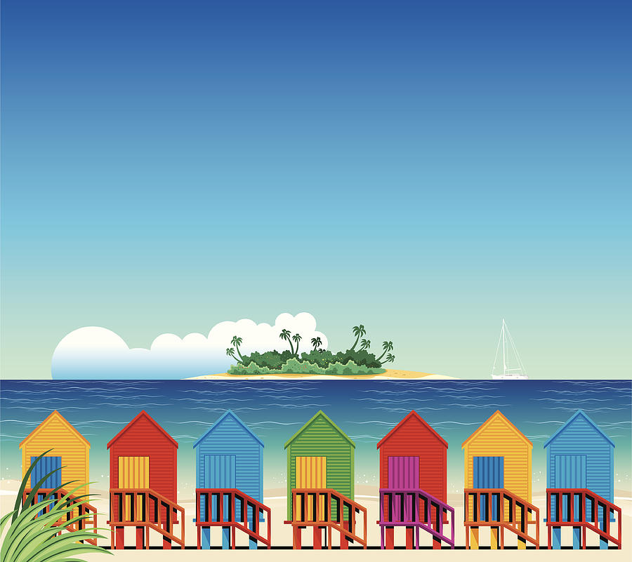 Tropical Beach and Huts Drawing by Drmakkoy