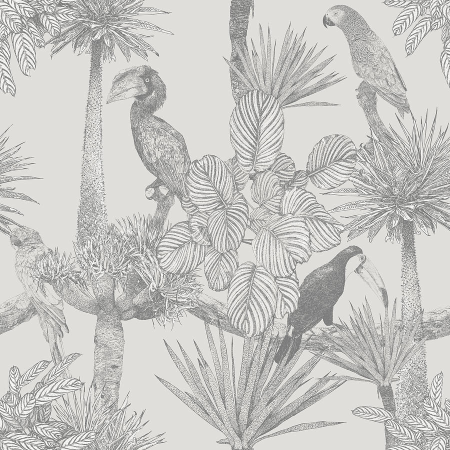 Tropical Birds and Palm Tree Seamless Repeat Drawing by MattGrove