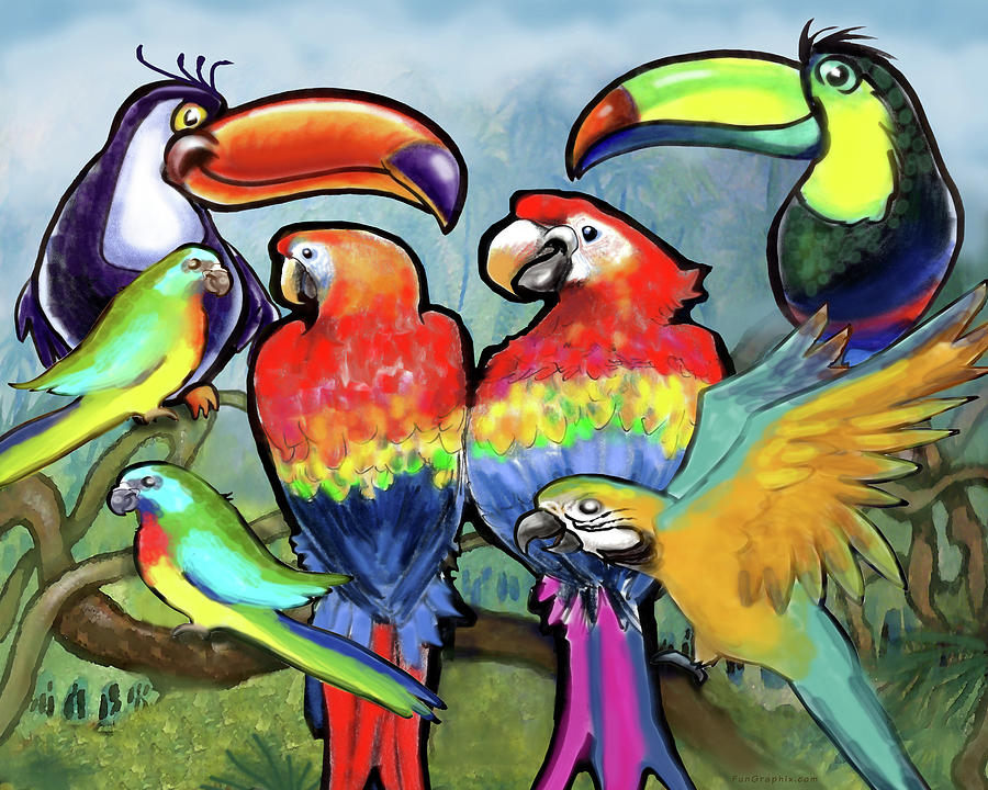 Tropical Birds Painting by Kevin Middleton
