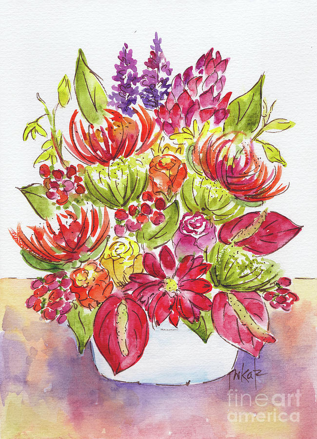 Tropical Blossom Bouquet Painting by Pat Katz