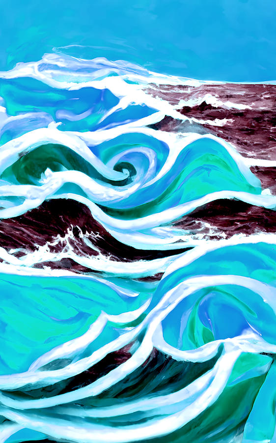 Tropical Blue Tumultuous Waves Crashing Against Rocks Painting by Even ...