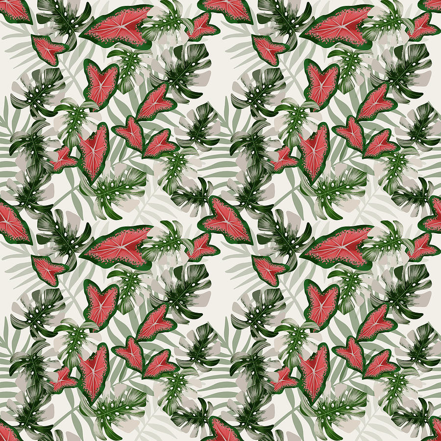 Vintage Digital Art - Tropical Caladium Leaf Pattern -  01 by Studio Grafiikka
