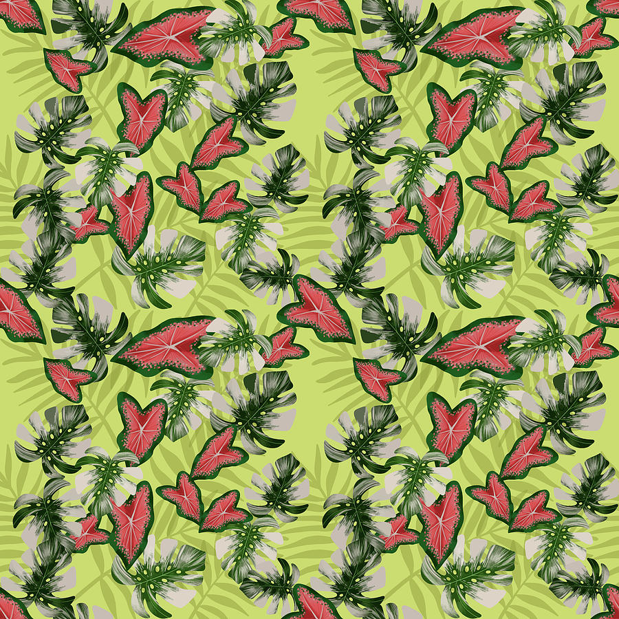 Vintage Digital Art - Tropical Caladium Leaf Pattern -  02 by Studio Grafiikka