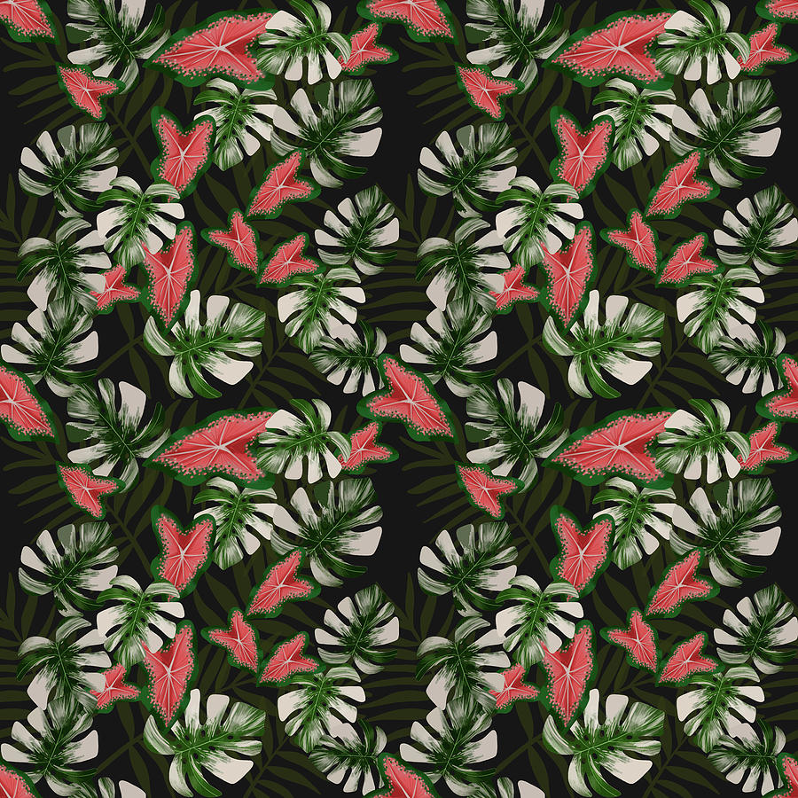Vintage Digital Art - Tropical Caladium Leaf Pattern -  03 by Studio Grafiikka