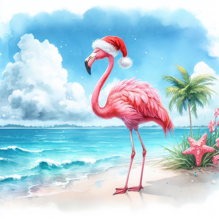 Tropical Christmas Flamingo Digital Art by Kim Hojnacki