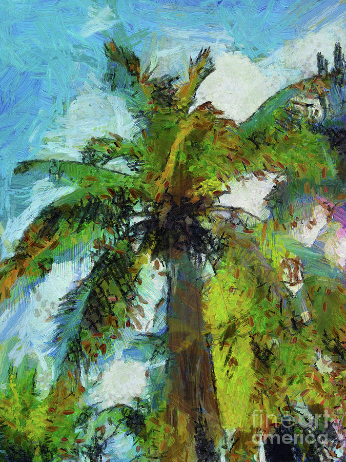 Tropical Coconut Palm Tree Painting By Elaine Manley Fine Art America