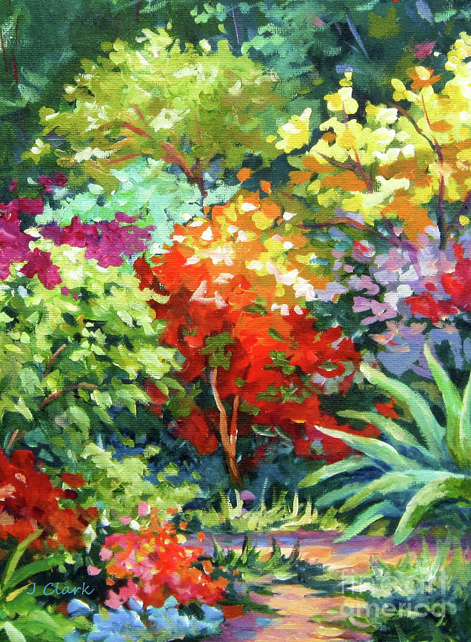 Cayman Painting - Tropical Colorful garden by John Clark