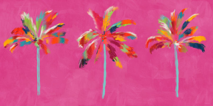 Tropical Colorful Palm Trees- Art by Linda Woods Mixed Media by Linda Woods