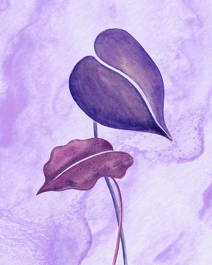 Tropical Couple Purple Watercolor Exotic Leaves  Painting by Irina Sztukowski