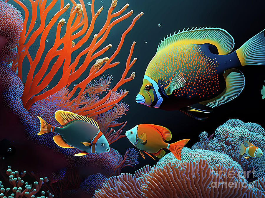 Nature Digital Art - Tropical Fish and Coral Wall Art by Shanina Conway