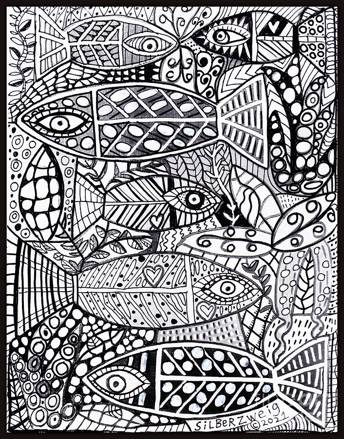 Tropical Fish Coloring Page Painting by Sandra Silberzweig