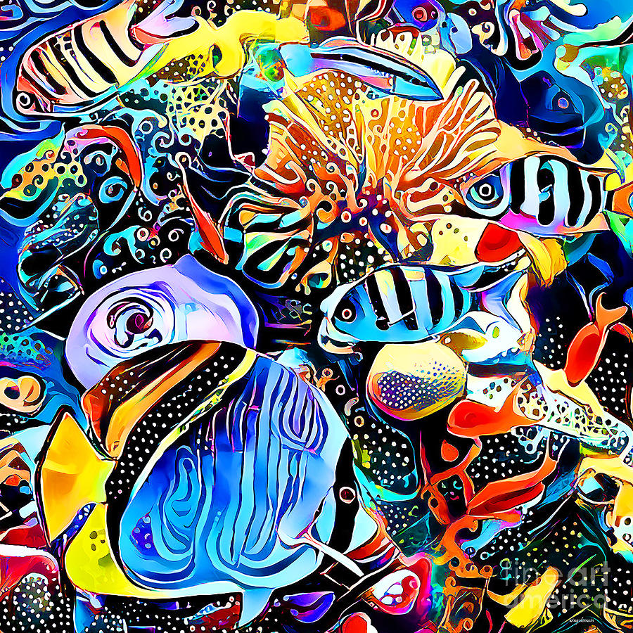 Tropical Fish Coral Reef In Vibrant Modern Contemporary 20210625 square Photograph by Wingsdomain Art and Photography