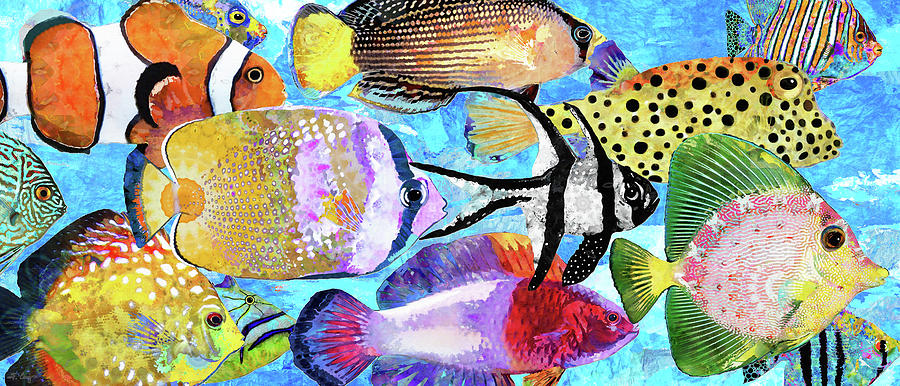 Tropical Fish Party Beach Art Painting by Sharon Cummings