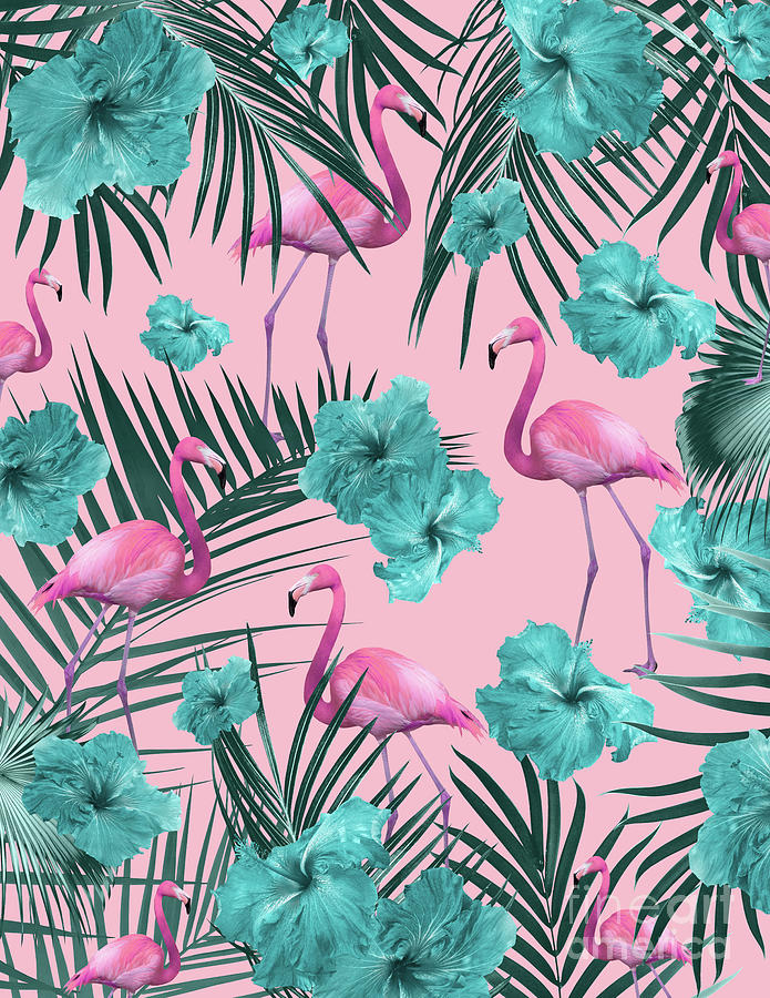 Tropical Flamingo Hibiscus Pattern #1 #tropical #decor #art Mixed Media ...