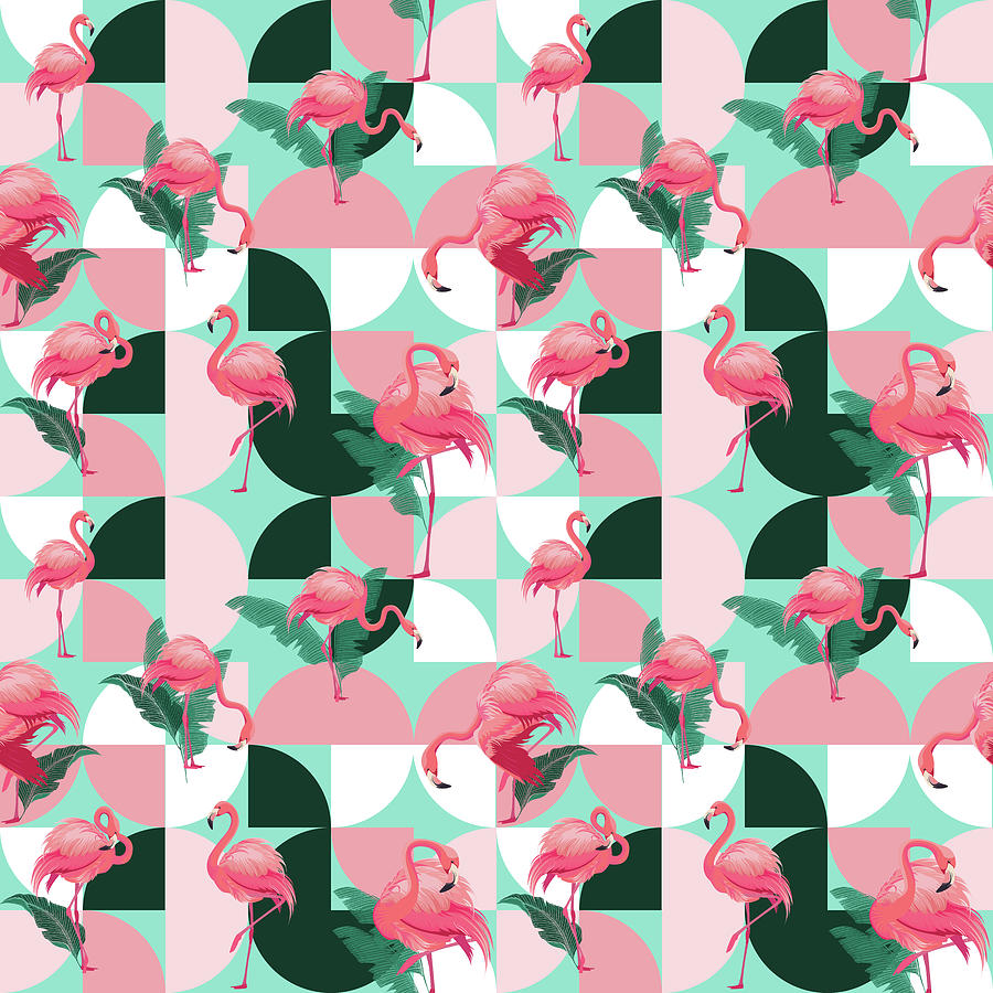 Tropical Flamingo Pattern -  01 Digital Art by Studio Grafiikka