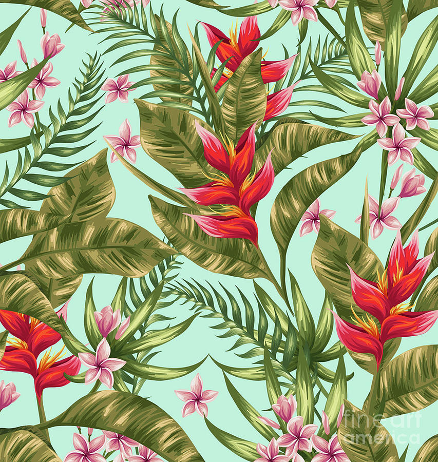 Tropical Flower Pattern Digital Art by Best Design