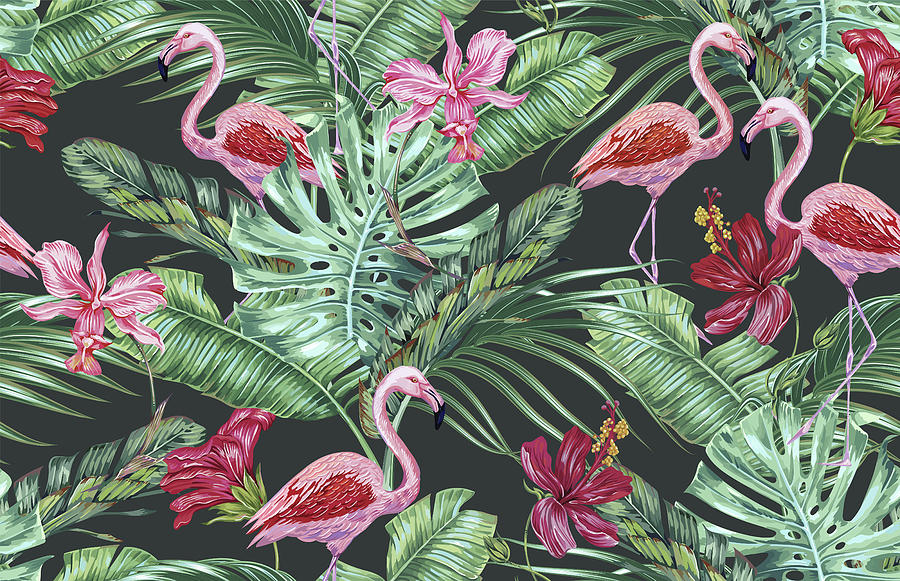 Flamingo Art Print Tropical Jungle Nursery Prints Tropical Leaves Art Print Flamingos Poster Pink Flamingo Art Botanical Illustration