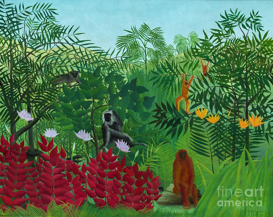 Henri Rousseau Painting - Tropical Forest with Apes and Snake by Henri Rousseau