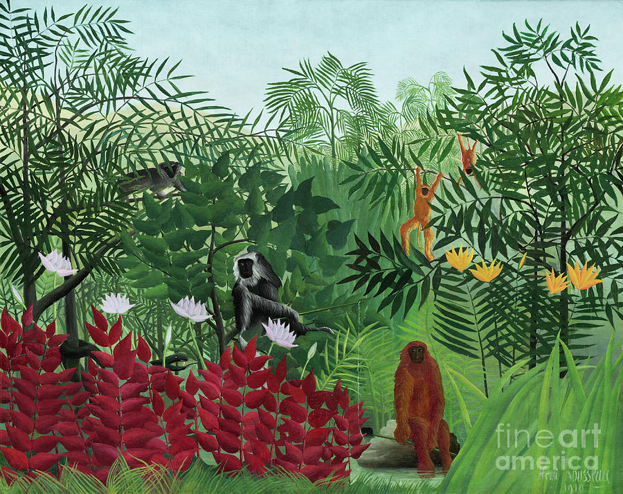 Tropical Forest with Monkeys by Henri Rousseau Painting by - Henri Rousseau