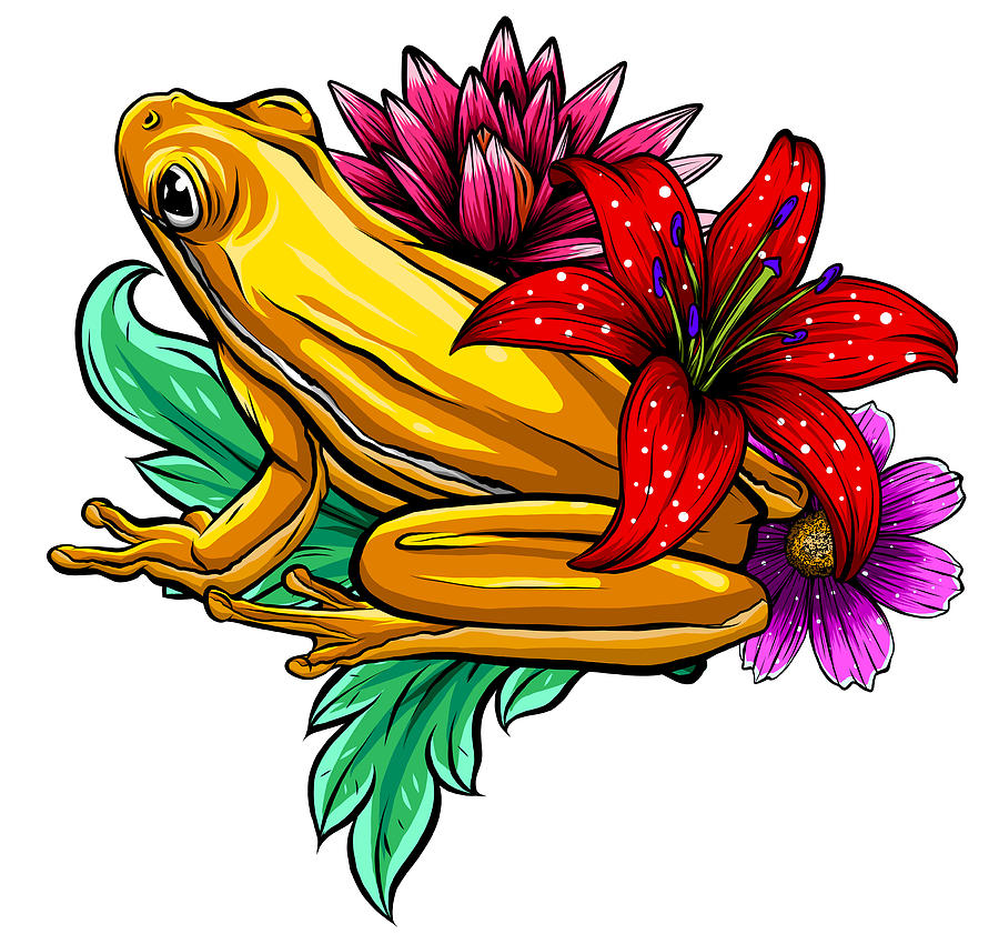 tropical Frog with flowers vector illustration image Digital Art by ...