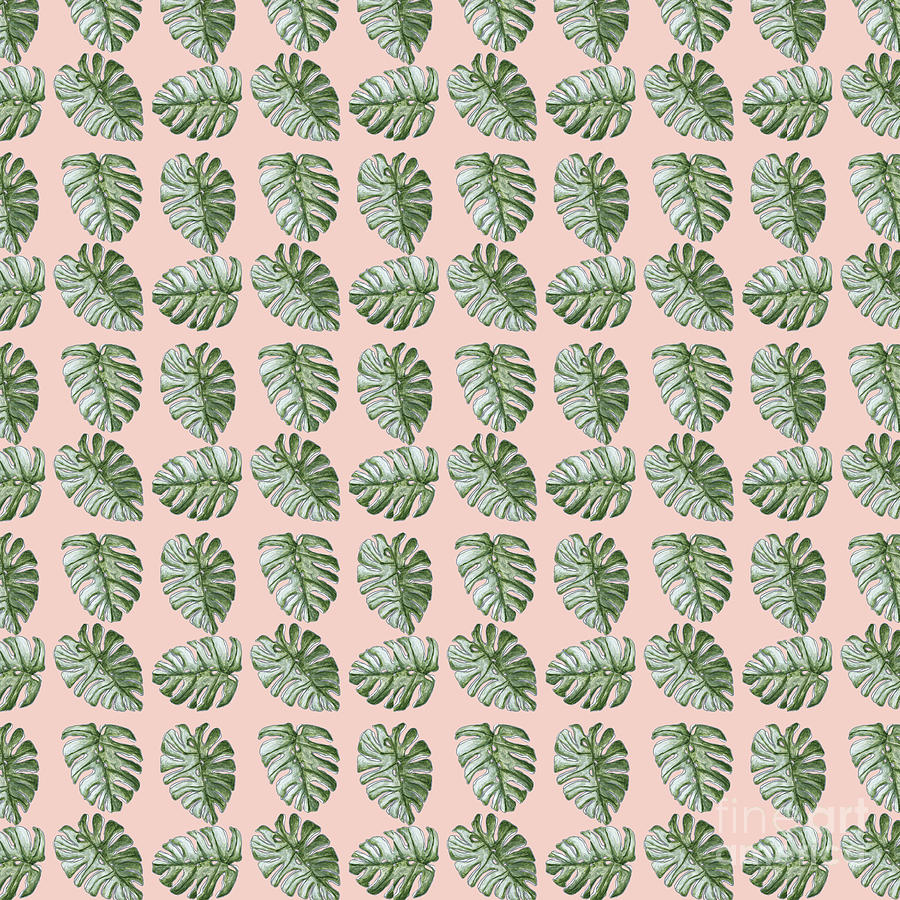 Tropical Fusion Collection Pink Green Leaves Original Pattern Design by Duncanson Painting by Megan Aroon