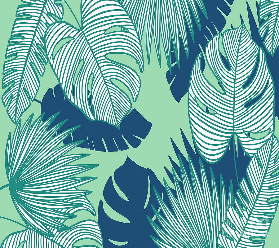 Tropical Green Pastle Leaves Digital Art By Noirty Designs - Fine Art 