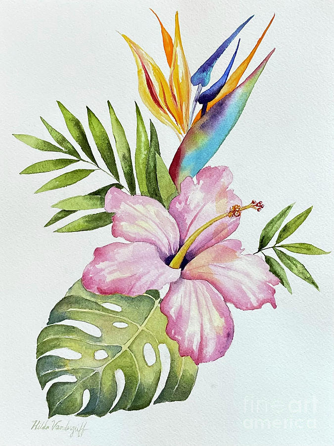 Tropical Hawaiian Flowers Painting by Hilda Vandergriff