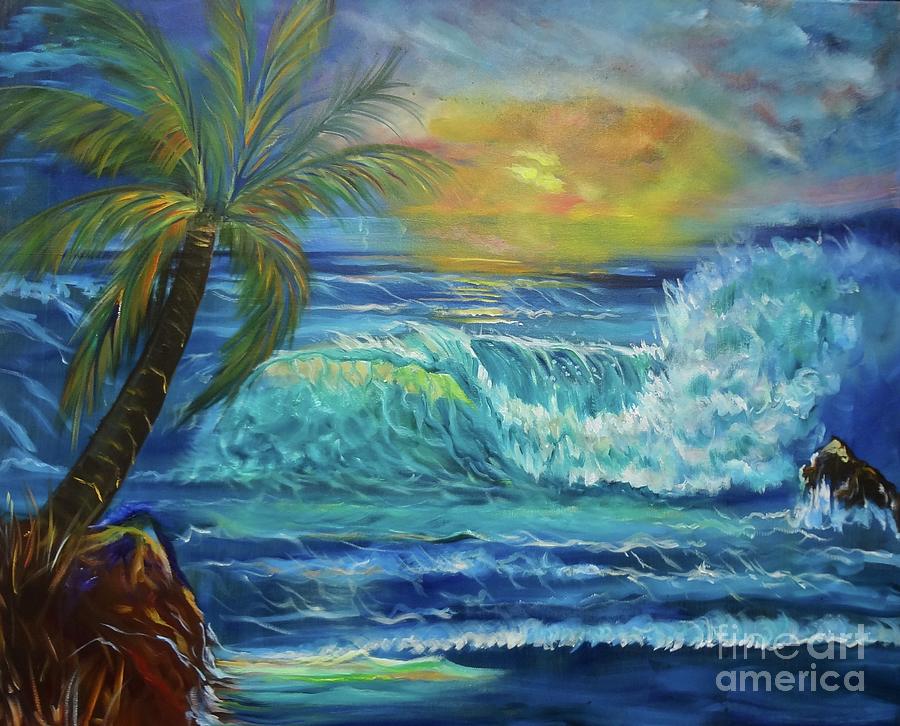 Tropical Hawaiian Sunset Painting by Jenny Lee