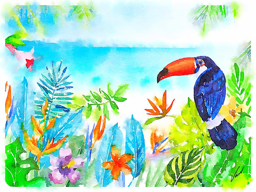 Tropical island - original watercolor by Vart Painting by Vart