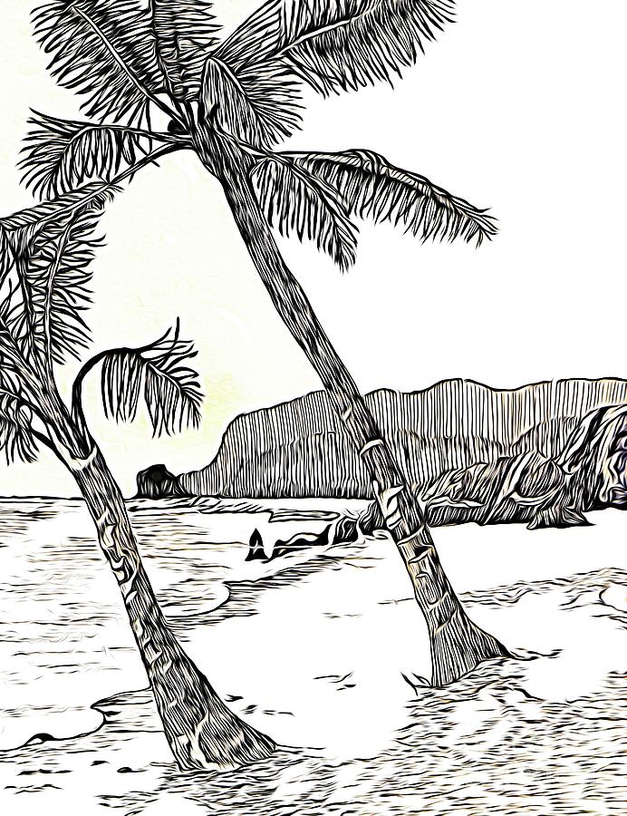 Tropical Island Pencil Drawing