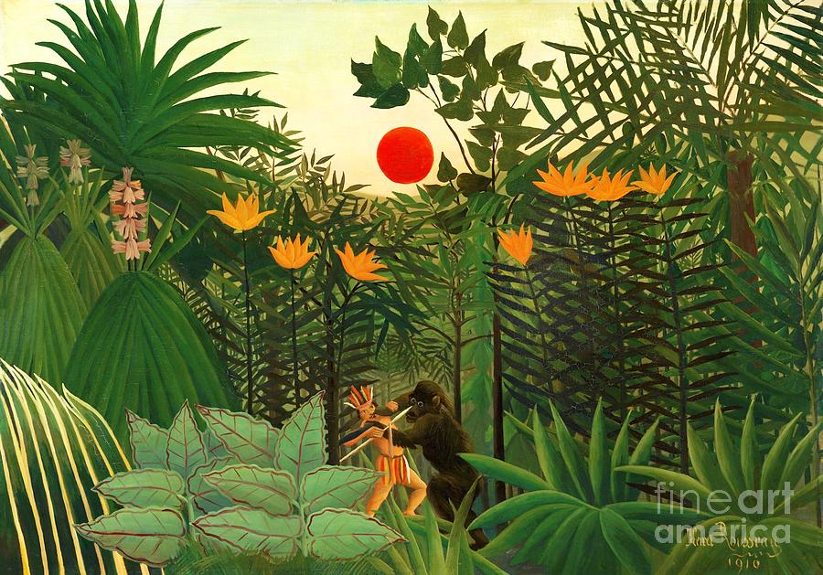 Tropical Landscape subtitled An American Indian Struggling with a Gorilla Painting by Henri Rousseau