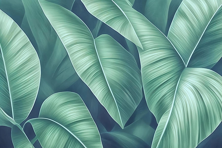 Abstract Digital Art - Tropical Leaves by Manjik Pictures